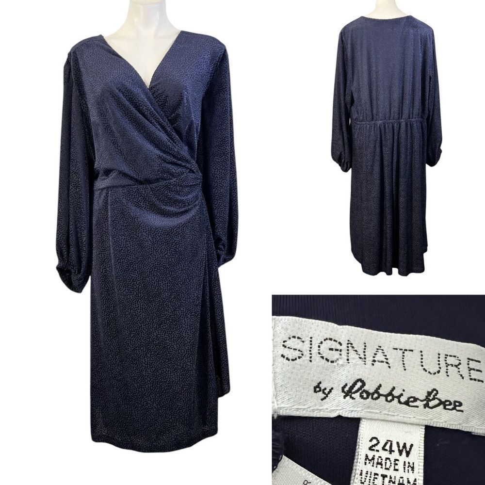 Signature by Robbie Bee dress plus sz 24w velvet navy blue textured knee length